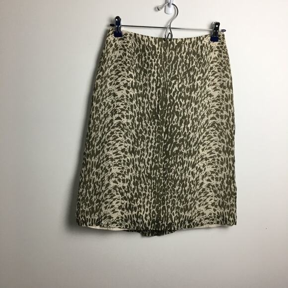 J.Crew Animal Print Skirt Green Beige Size 8 - Picture 2 of 13